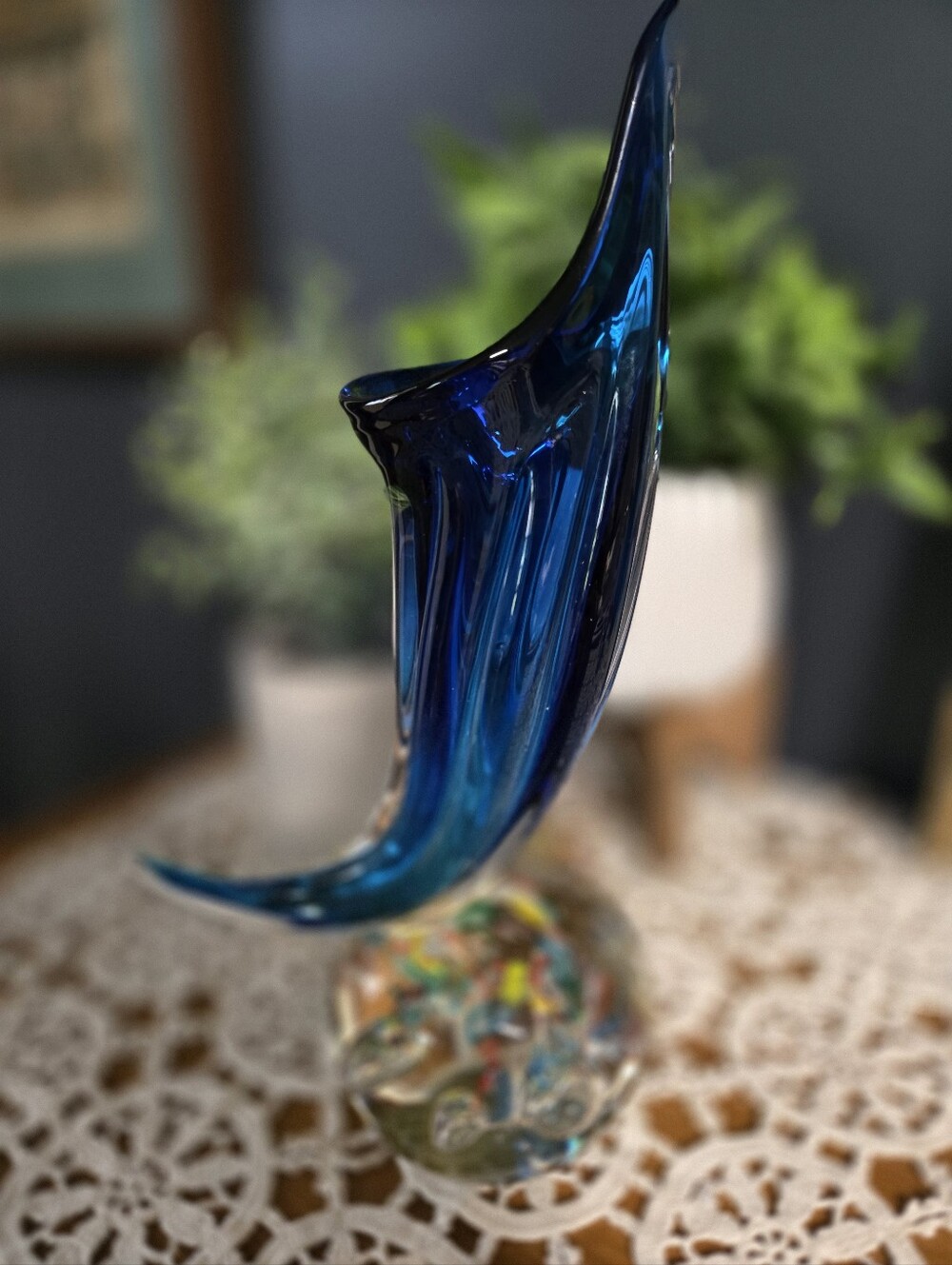 Murano-Style Sommerso Art Glass Sculpture Vase – Millefiori Base